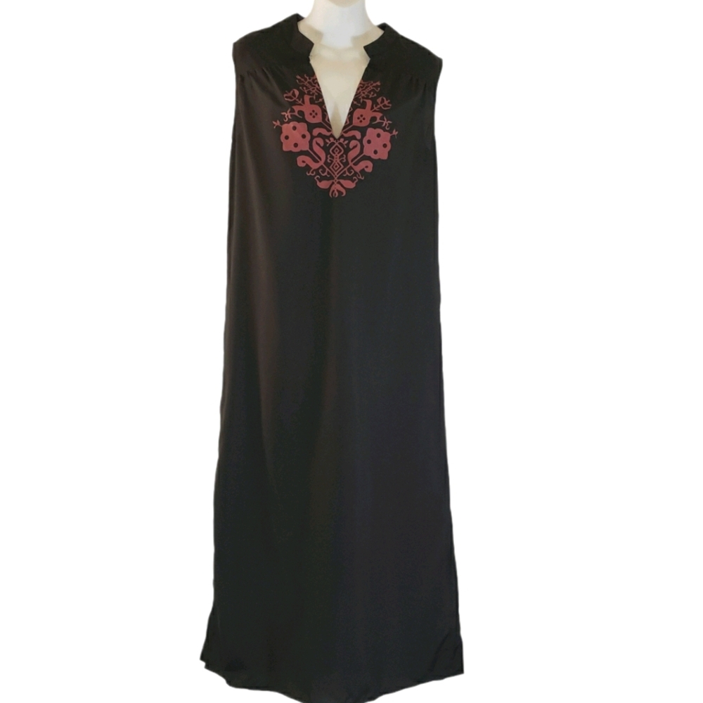 Celmia Collection Black Sleeveless V Neck Shift Beach Dress Cover Up Small